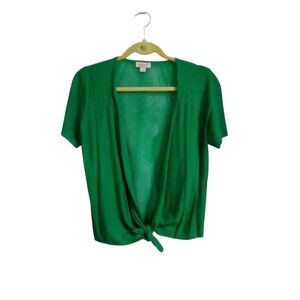 One World Tie Front Shrug Short Sleeves Size Medium Green NWT